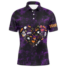 Load image into Gallery viewer, Mens golf polo shirts purple camo Halloween background custom Flamingo golf friends NQS6363