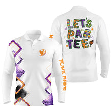 Load image into Gallery viewer, Mens golf polo shirts orange purple custom Let's par tee Halloween white golf shirts NQS6365