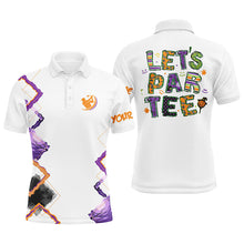 Load image into Gallery viewer, Mens golf polo shirts orange purple custom Let's par tee Halloween white golf shirts NQS6365