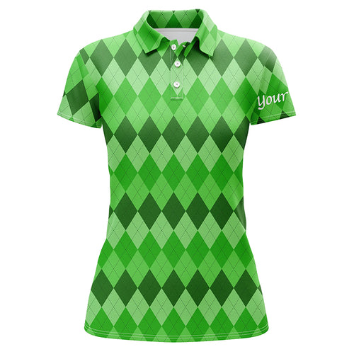 Womens golf polos shirts green argyle pattern golf shirts custom team polo for women St Patrick day NQS4725