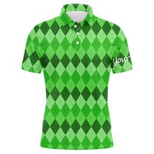 Load image into Gallery viewer, Mens golf polo shirts green argyle pattern golf shirts custom team golf polo for men St Patrick day NQS4725