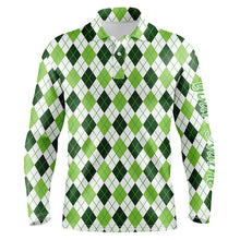 Load image into Gallery viewer, Mens golf polo shirts green argyle St Patrick&#39;s Day pattern golf shirts custom team golf polo for men NQS4726
