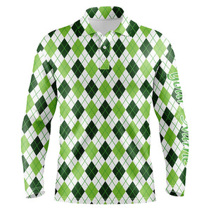 Mens golf polo shirts green argyle St Patrick's Day pattern golf shirts custom team golf polo for men NQS4726