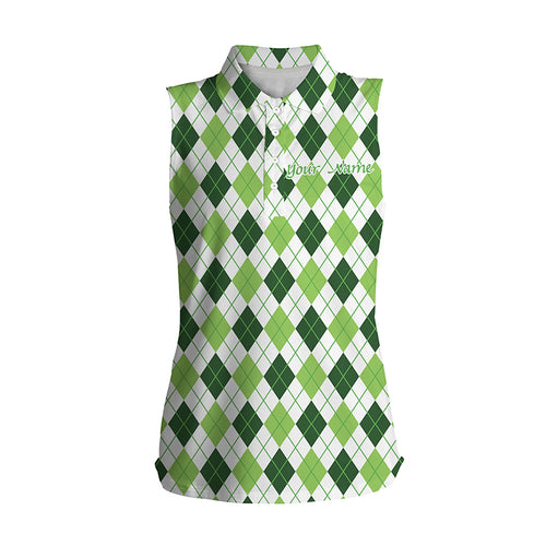 Women sleeveless polo shirt green argyle St Patrick's Day pattern golf shirts custom team golf polo NQS4726