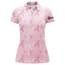 Load image into Gallery viewer, Pink ribbon pattern Breast Cancer Awareness golf shirts custom name Women golf polo shirts NQS6377