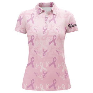 Pink ribbon pattern Breast Cancer Awareness golf shirts custom name Women golf polo shirts NQS6377