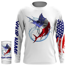 Load image into Gallery viewer, Sailfish fishing American flag patriotic Custom Name UV protection UPF 30+ fishing jersey, Gifts for Fisherman NQS2942
