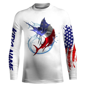 Sailfish fishing American flag patriotic Custom Name UV protection UPF 30+ fishing jersey, Gifts for Fisherman NQS2942