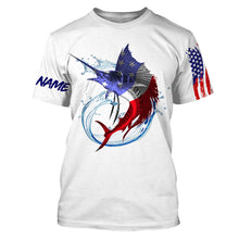 Load image into Gallery viewer, Sailfish fishing American flag patriotic Custom UV protection fishing jersey, Gifts for Fisherman NQS2942
