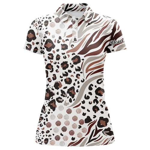 White animal mix leopard skin prints pattern golf shirts custom name Womens golf polo shirts NQS4914