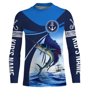 Sailfish fishing blue sea underwater ocean saltwater Custom Name performance long sleeve fishing shirt NQS3743