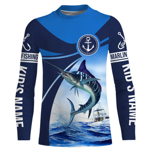 Marlin fishing blue sea underwater ocean saltwater Custom Name performance long sleeve fishing shirt NQS3744