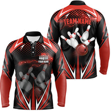 Load image into Gallery viewer, Black Men Bowling Polo Shirt Custom red lightning team Mens Bowlers Jerseys bowling outfits NQS6588