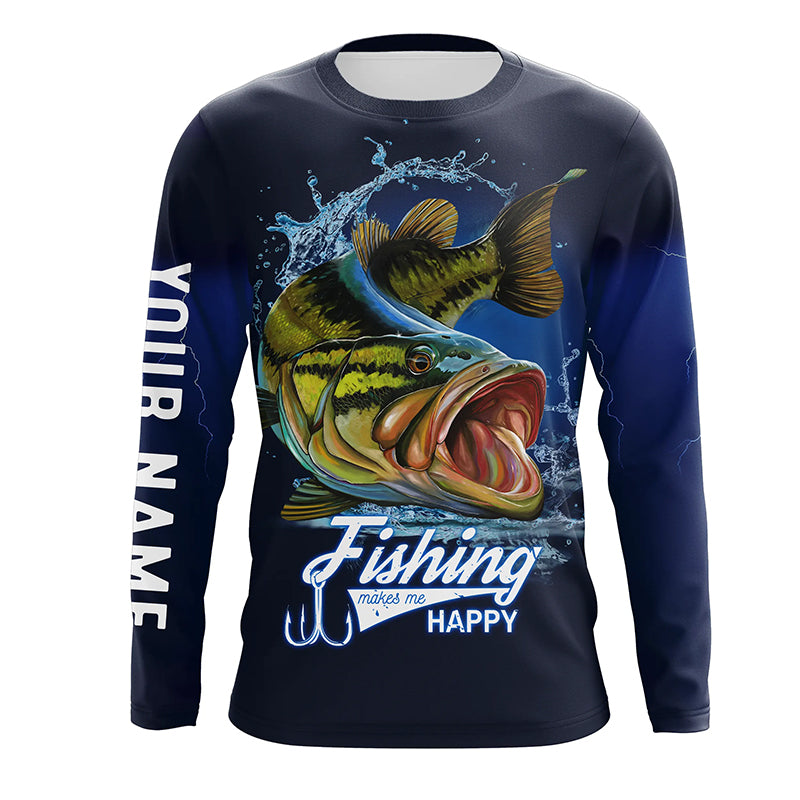Fishing Makes Me Happy Bass Fishing 3D All Over printed Customized Name Shirts For Adult And Kid NQS287