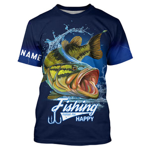 Fishing Makes Me Happy Bass Fishing 3D All Over printed Customized Name Shirts For Adult And Kid NQS287