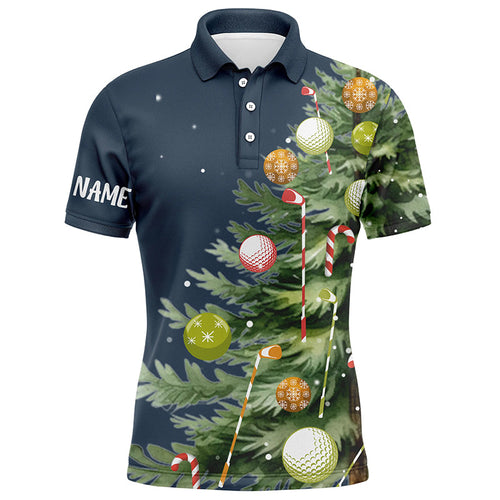White Mens golf polo shirts custom blue Christmas tree shirt for mens, Christmas golf gifts NQS6601
