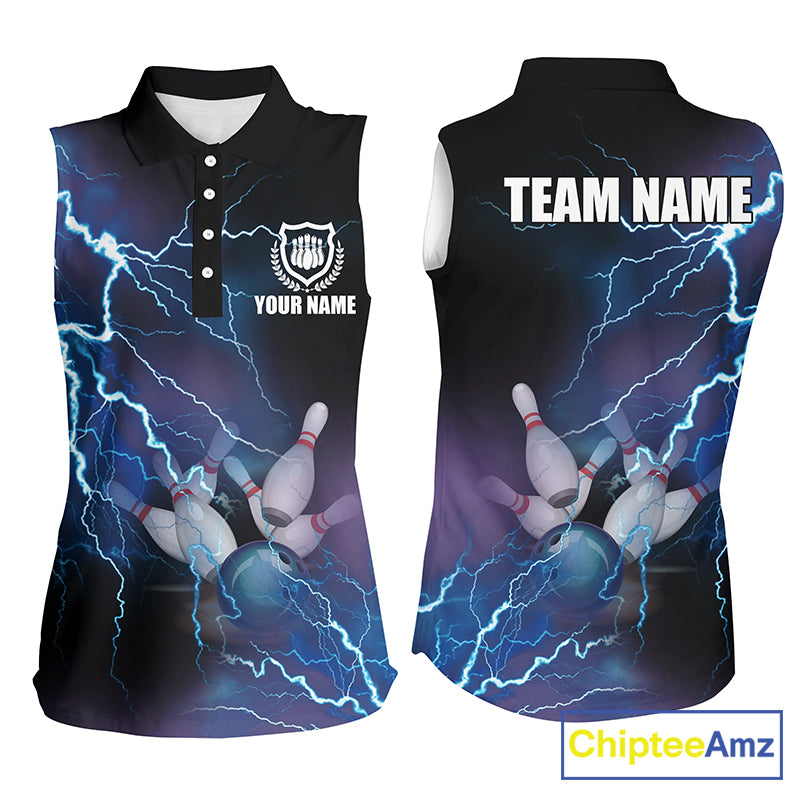 Custom sleeveless bowling shirt for women – personalized team jersey front view