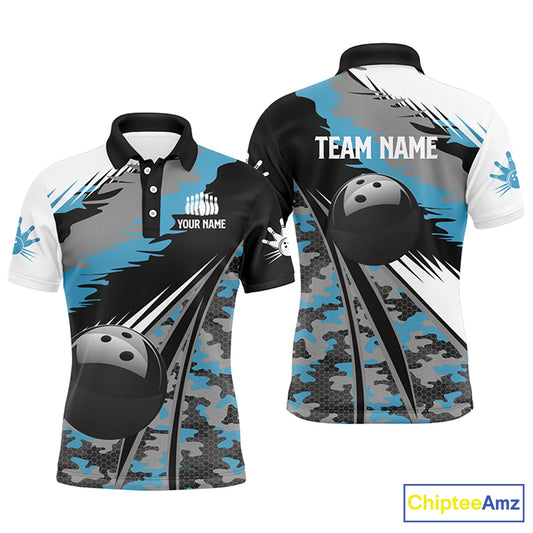 Custom black bowling shirt for bowling – personalized team jersey front view