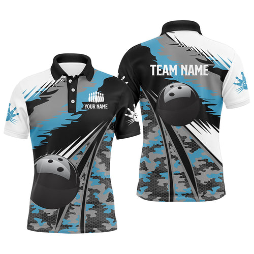 Mens polo bowling shirts Custom black ball blue camo Bowling Team Jersey, gift for Bowlers NQS5247
