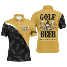 Load image into Gallery viewer, Black Yellow Mens golf polos shirts custom skull golf and beer what else is there, golf shirts for men NQS5250
