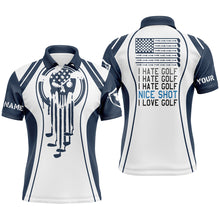 Load image into Gallery viewer, Men golf polo shirts blue golf skull I hate golf nice shot I love golf custom white golf polo shirts NQS3758