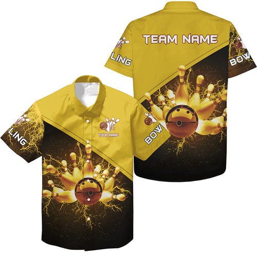 Bowling Hawaiian shirt Custom gold lightning thunder Bowling Team Jersey, gift for team Bowlers NQS6383