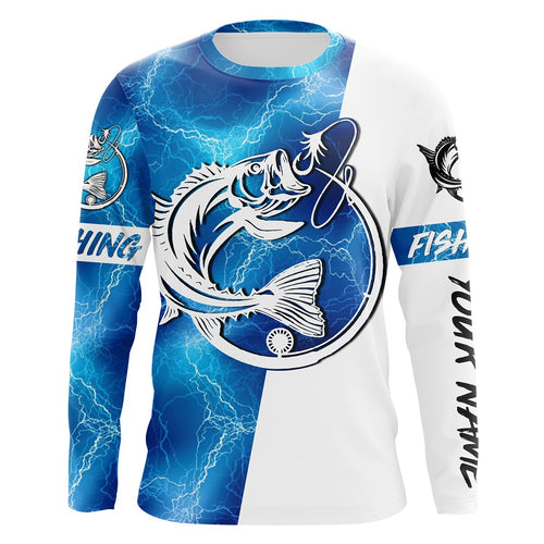 Bass Fishing tattoo blue lightning Customized Name Fishing jerseys performance apparel NQS2644