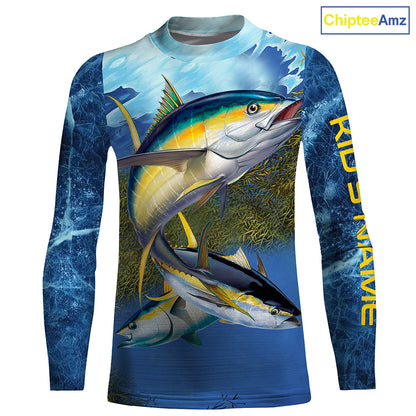 Tuna fishing blue deep sea Custom UPF fishing Shirts jersey, custom fishing shirts with hood NQS3216