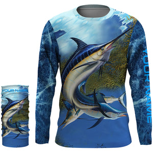 Marlin fishing blue deep sea Custom UPF fishing Shirts jersey, custom fishing shirts with hood NQS3217