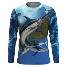 Load image into Gallery viewer, Marlin fishing blue deep sea Custom UPF fishing Shirts jersey, custom fishing shirts with hood NQS3217