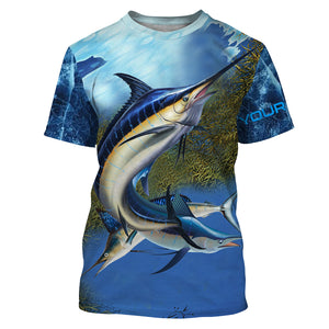 Marlin fishing blue deep sea Custom UPF fishing Shirts jersey, custom fishing shirts with hood NQS3217