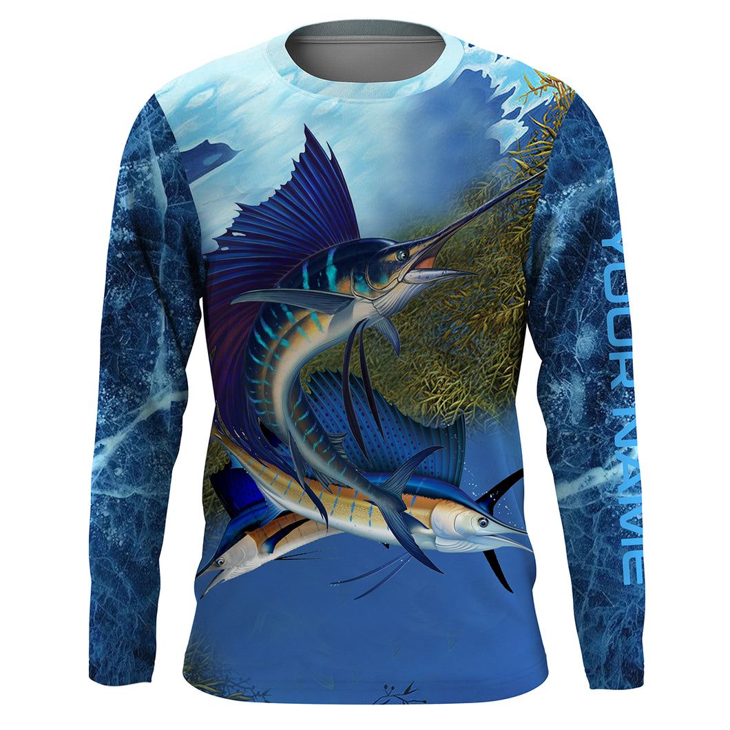 Sailfish fishing blue deep sea Custom UPF fishing Shirts jersey, custom fishing shirts with hood NQS3218