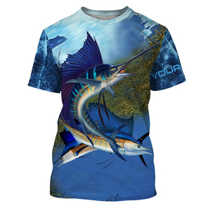 Sailfish fishing blue deep sea Custom UPF fishing Shirts jersey, custom fishing shirts with hood NQS3218