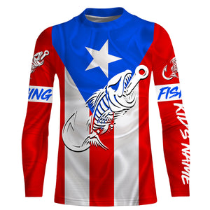 Puerto Rico Fishing Custom Flag Fish hook skull Custom sun protection fishing shirts for men, women NQS3319