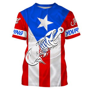 Puerto Rico Fishing Custom Flag Fish hook skull Custom sun protection fishing shirts for men, women NQS3319