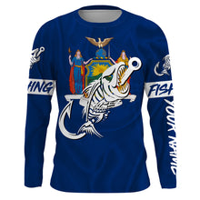 Load image into Gallery viewer, NY Fishing Custom New York Flag Fish hook skull Custom sun protection fishing shirts for men, women NQS3322