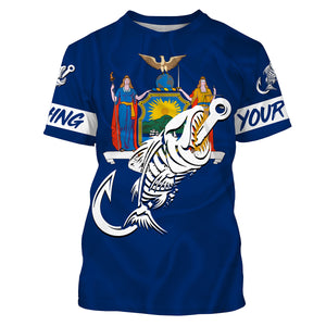 NY Fishing Custom New York Flag Fish hook skull Custom sun protection fishing shirts for men, women NQS3322