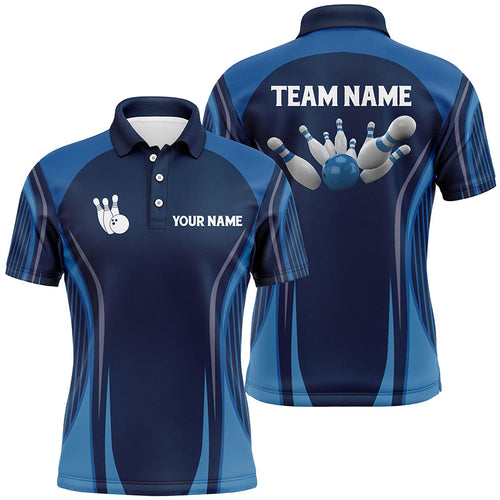 Bowling polo shirts for men Custom bowling ball and pins blue vintage Bowling Team Jerseys NQS6391