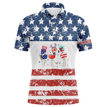 Load image into Gallery viewer, Funny American flag Flamingo mens golf polo shirts custom mens patriotic polo shirts, golfing gifts NQS6399