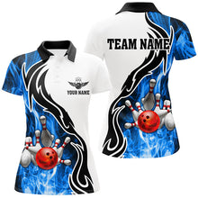 Load image into Gallery viewer, Women bowling polo shirt Custom bowling ball pins strike team league jersey, bowl gifts | Blue NQS6404