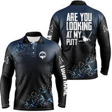 Load image into Gallery viewer, Black Mens golf polo shirt custom Are you looking at my putt men golf shirts, golf gifts for men NQS6409
