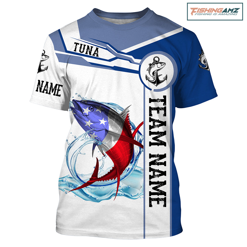 Tuna Fishing crew American Flag Customize name and team name performance Long Sleeve Fishing Shirts, Patriotic Fishing gifts NQS2383