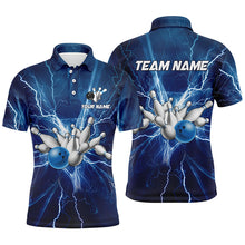 Load image into Gallery viewer, Mens polo bowling shirts Custom blue lightning thunder Bowling Team Jersey, gift for team Bowlers NQS6638