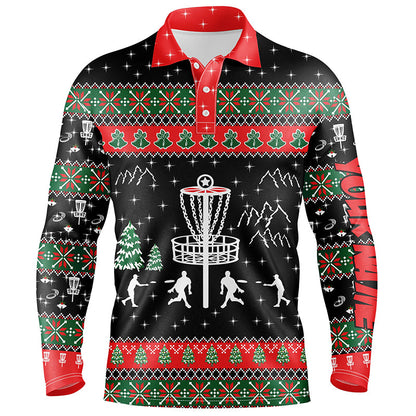 Funny ugly Christmas Mens golf polo shirts custom disc golf apparel Xmas Disc golf shirt for mens NQS6643