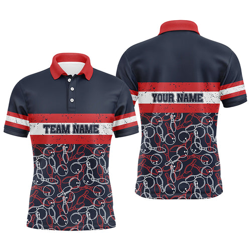 Mens polo bowling shirts Custom name red and blue vintage Bowling Team Bowlers Jerseys NQS5274