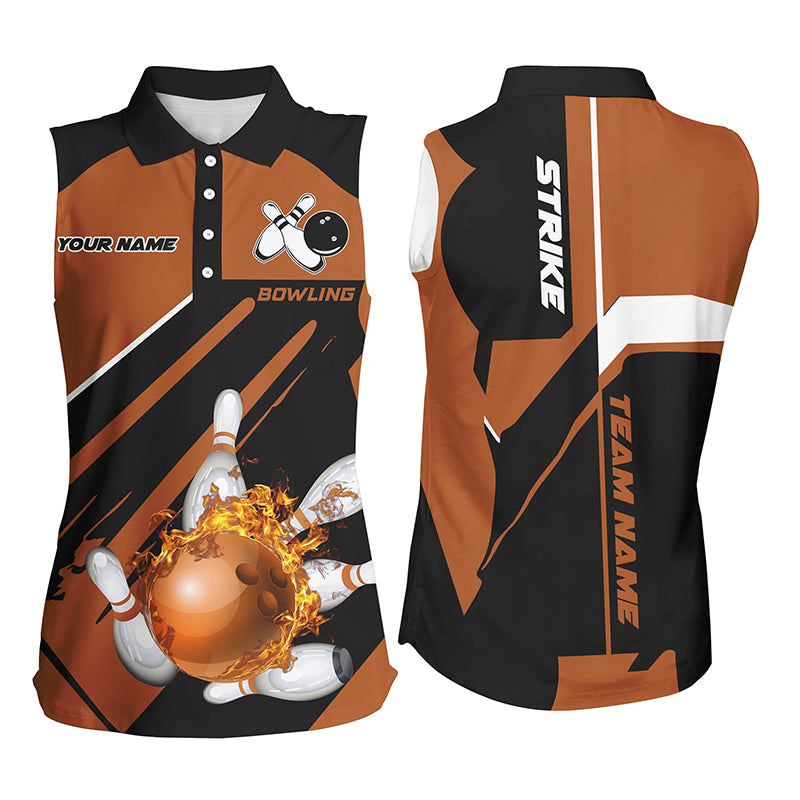 Black and orange Bowling sleeveless polo shirt for women Custom flame bowling polo uniform shirts NQS7309