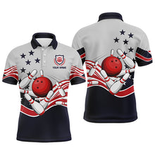 Load image into Gallery viewer, Mens polo bowling shirts Custom American flag patriotic vintage Bowling team Jerseys NQS5285