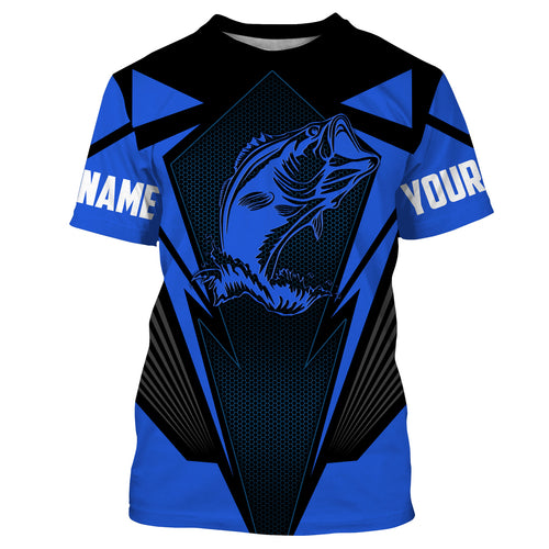 Personalized Bass Fishing tattoo jerseys, Bass Fishing Long Sleeve Fishing tournament shirts | blue - NQS3624