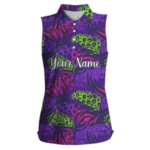 Womens sleeveless polo shirts with colorful purple tropical background custom team golf polo shirts NQS4160