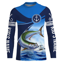 Load image into Gallery viewer, Tarpon fishing blue sea underwater ocean Custom Name performance long sleeve fishing shirt NQS3782